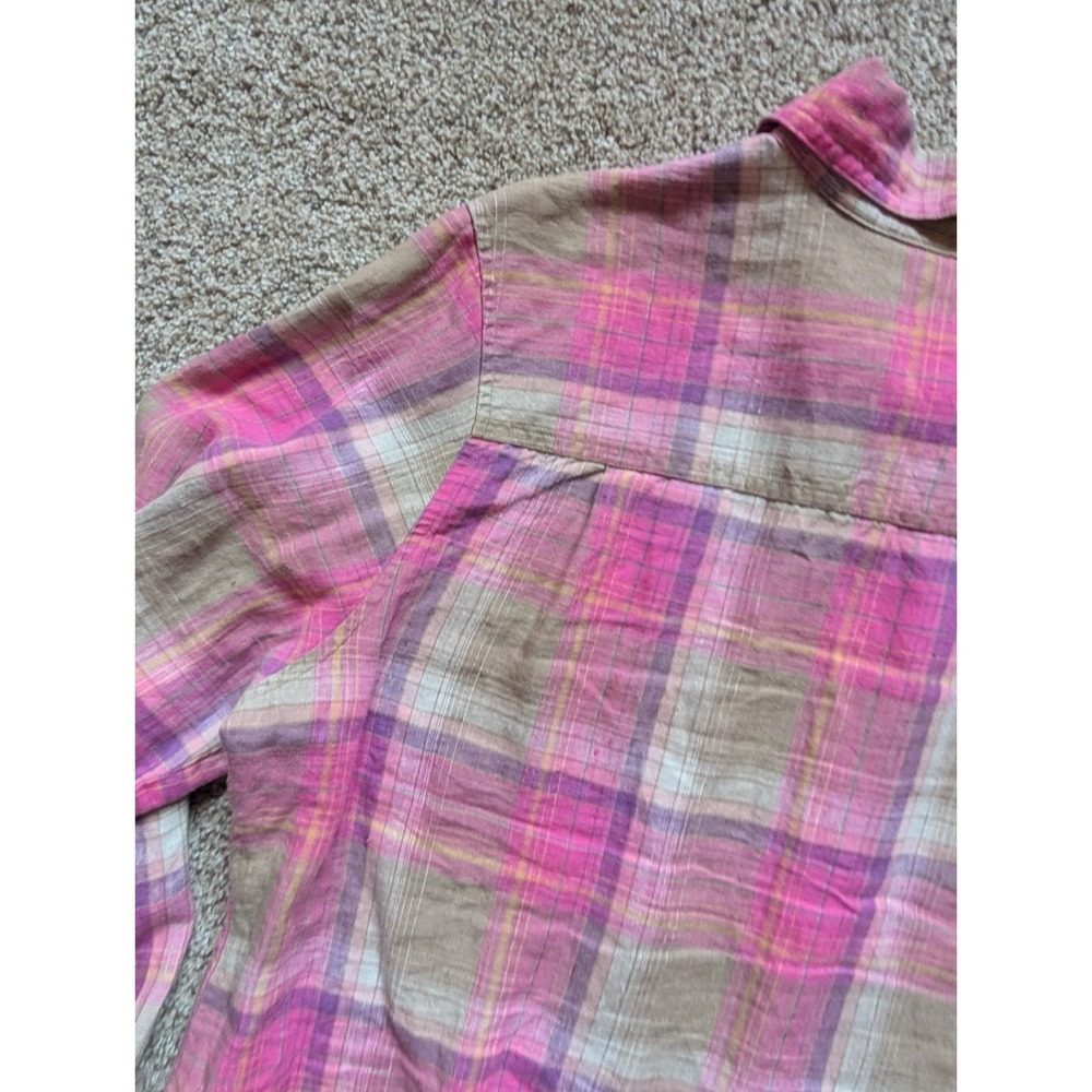 NWOT Pendleton Womens XL Long Sleeve Plaid Shirt 100% Linen Pink Button Up - Picture 5 of 9